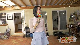 Petite Stevie Fox's Shaved Pussy Teased in Extreme Date with Bryan Gozzling