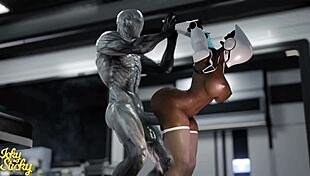 Huge-Ass Robot Takes Hung Alien's Massive Thrusts Part 3