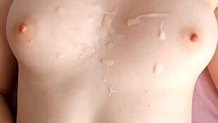 stepsister strokes cock hard in pov till huge cum blasts tits