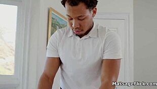 the oiled teen's tight hole stretches around masseur's throbbing big black cock in slick massage bliss