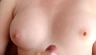 stepsister strokes cock hard in pov till huge cum blasts tits