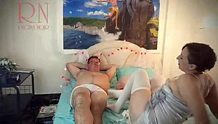 damn this wonderful blowjob maid in white stockings jerks cunt cum on pussy so hot