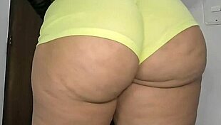 sexy colombian chubby milf madrastra flaunts huge ass pussy lips in wet thong cameltoe