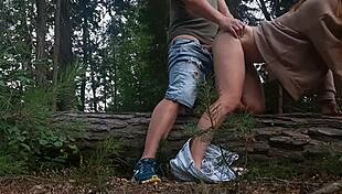 cheating wife bangs boss deep in forest hiding from husband