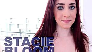 brunette stacie bloom gags on huge cock in pov then swallows every drop first time