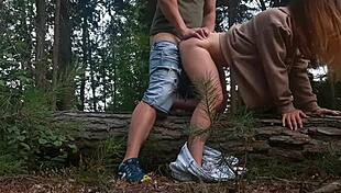 cheating wife bangs boss deep in forest hiding from husband