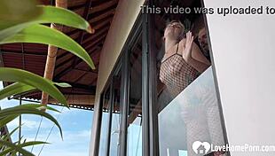 she wakes him with morning standing doggy then kneels for blowjob