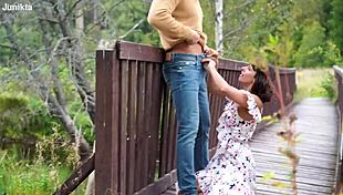 Bodybuilder Bride Begs Muscular Stud to Fuck Her Saggy Tits in Forest