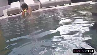 Wet Latina Drains Fat Cock Poolside!