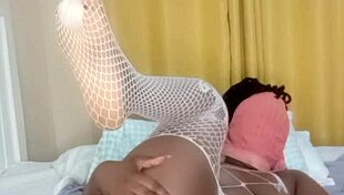 whore spreads wet ebony pussy wide in solo massage