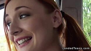 redhead teen cheerleader hitchhiker bangs outdoors