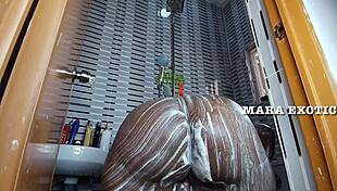 ebony nigerian bbw couple shower doggystyle with big black cock shaking her juicy fat ass mara exotic