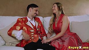 Platinum Blonde Fellates Cock with Bald Twat on Display