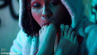 i worship my pettie tattooed girlfriend's feet as bbw ebony lesbian with big natural tits chokes me deep