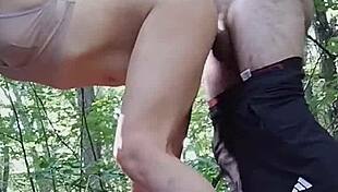 he drags her into the forest so she can suck his cock dry and swallow every drop of cum