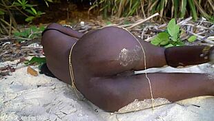 skinny african girl NAKED cooks medicine for granny in wild forest kitchen scene