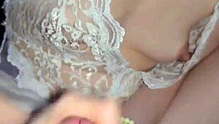 skinny milf with pierced nipples jerks cock then licks every sticky drop from juicy shaved pussy
