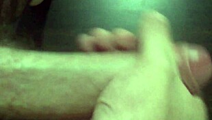 Huge cocked babe strokes massive dick exploding in enormous cumshot all over her tits