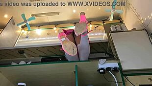 super cute stepdaughter's upskirt flashes pussy on hidden work cam