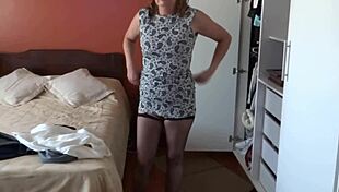 stepmom lifts dress for stepson to jerk off and explode all over her