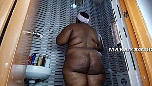 ebony nigerian bbw couple shower doggystyle with big black cock shaking her juicy fat ass mara exotic