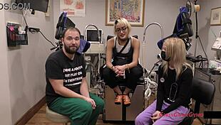 asian nurse channy in latex gloves fingers patient's shaved pussy and gaping ass backstage at hospital before anal assfucking