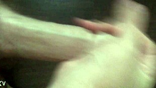 Huge cocked babe strokes massive dick exploding in enormous cumshot all over her tits