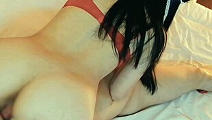 Man pounds busty beauty in red lingerie with cowgirl then doggy in homemade clip.