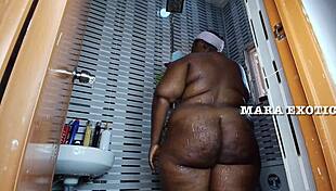 ebony nigerian bbw couple shower doggystyle with big black cock shaking her juicy fat ass mara exotic