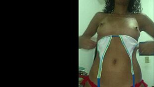 brunette latina wife teases her shaved tight pussy and small waist in red bikini flashing homemade