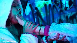 i worship my pettie tattooed girlfriend's feet as bbw ebony lesbian with big natural tits chokes me deep