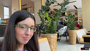 Library bookworm nympho glasses cumshot deepthroat outdoor rough