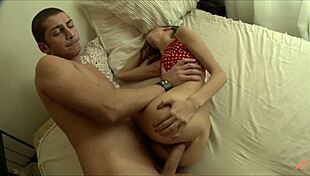 skinny brunette babe's shaved pussy wrecked by anal dildo friend