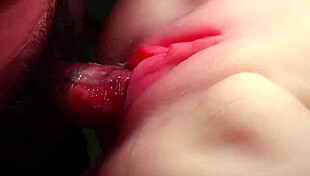 My dick slides deep into her tight shaved pussy