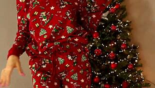 hot stepmom gets fucked under christmas tree with deep creampie filling her shaved pussy