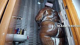 ebony nigerian bbw couple shower doggystyle with big black cock shaking her juicy fat ass mara exotic