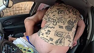 nick niquita bares shaved pussy and ass for driver's car anal creampie