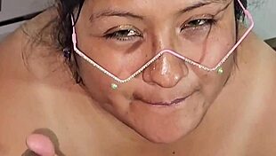 Chubby bbw tests new semen donor with titty swallow finish