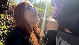 Ginger Redhead Babe Delivers Crazy Deepthroat Outdoors In Forest Woods