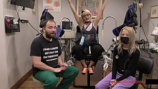 asian nurse channy in latex gloves fingers patient's shaved pussy and gaping ass backstage at hospital before anal assfucking