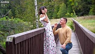 Bodybuilder Bride Begs Muscular Stud to Fuck Her Saggy Tits in Forest