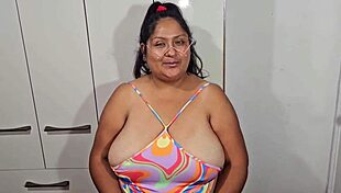 Chubby bbw tests new semen donor with titty swallow finish