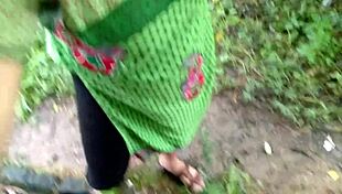 aunty pees outside then gets fucked in open jungle spot