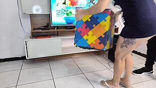 showing my juicy ass to this hot technician hoping he'll fuck me rough right now