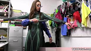 Mall cop catches slim teen shoplifter pays with pussy and blowjob