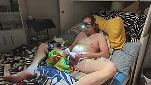 masturbating in BEDROOM with BIG COCK for first time solo homemade canadian mature brown eyes