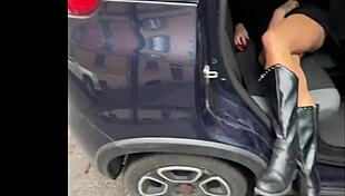 Silvia Preslar blows Max Felicitas in car on public Bologna street