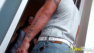 This perfect French babe grabs her muscled plumber and they fuck wild in the bathroom cowgirl doggy and missionary style