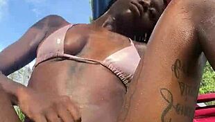 Petite Jamaican beauty flashes pussy outdoors in public Caribbean tease