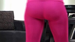 check out this flexible latina milf stretching in pink see-through leggings yoga style